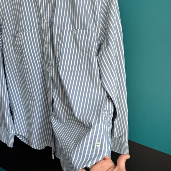 Olsen stripped Gray and White Button Down Shirt with Crisp Cotton Blend - Picture 5 of 8